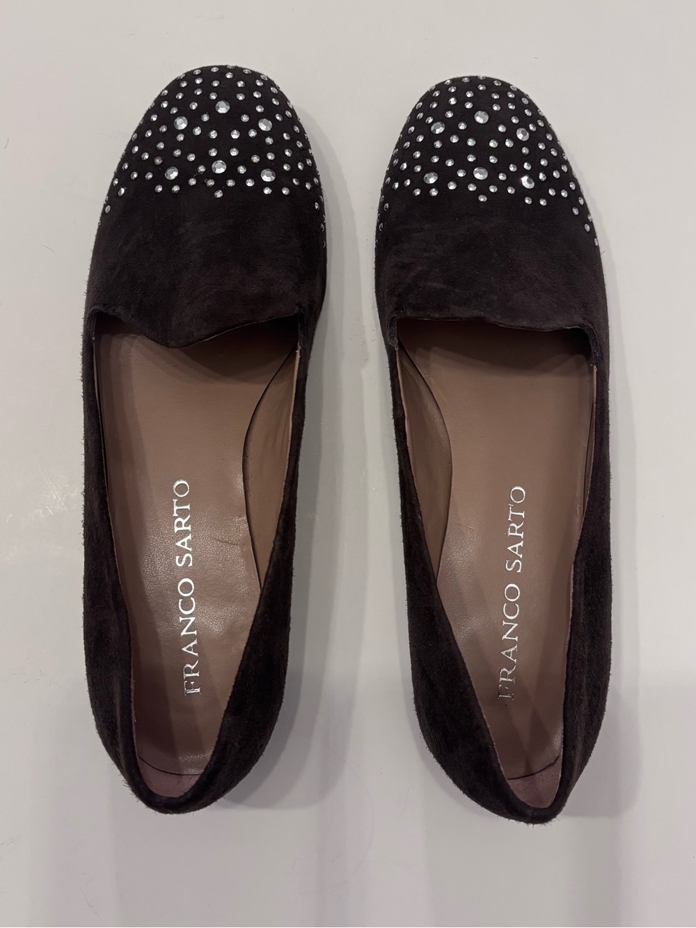 Franco Sarto Black Suede Studded Loafers